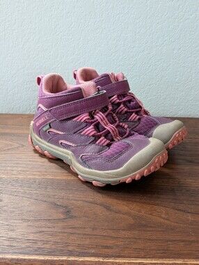 Merrell Hiking Boots Kids 13.5M Berry Pink Waterproof Moab FST Low Hook Loop